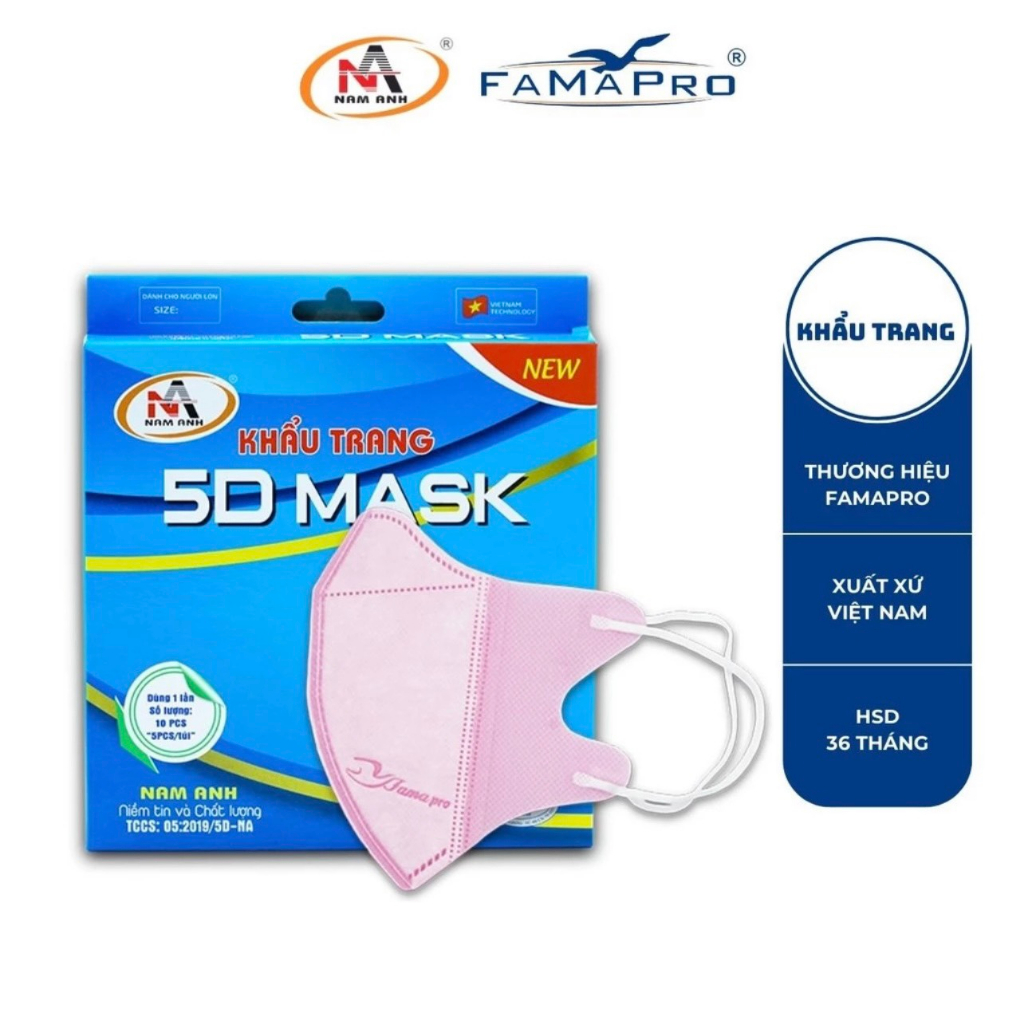 Khẩu trang 5d  , khẩu trang 4d thùng combo 100 chiếc 5d quai thun FAMAPRO