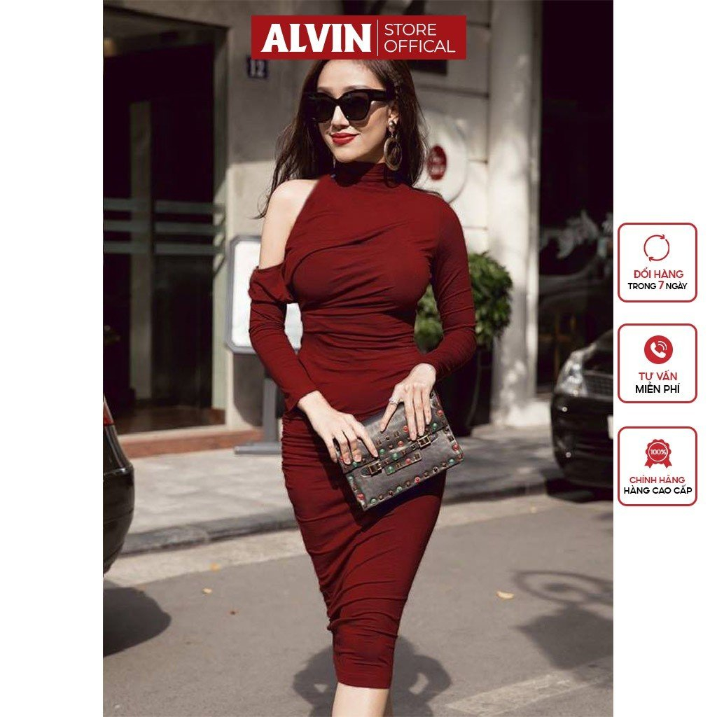 Đầm Ôm Body Thiết Kế Tay Dài Hở Một Bên Vai Alvin Store 0185