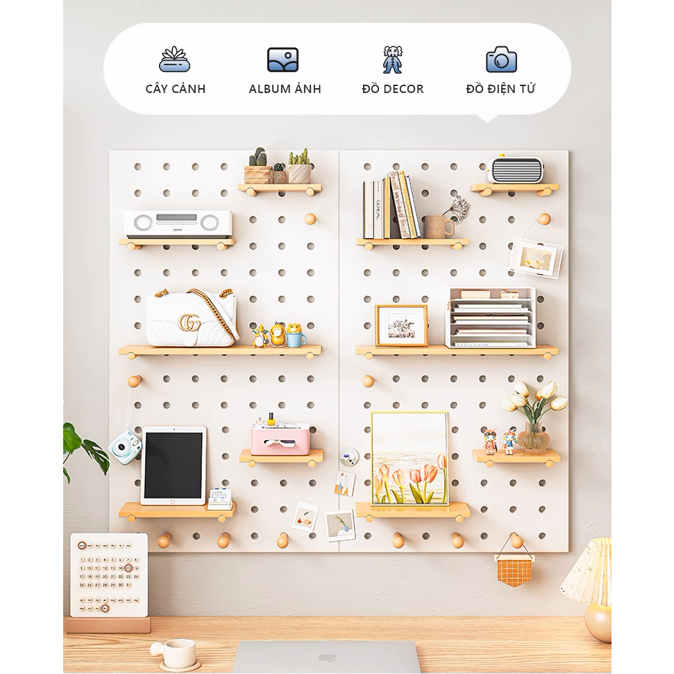 Bảng Pegboard gỗ treo tường decor phong cách Hàn thương hiệu IGA - Gp295