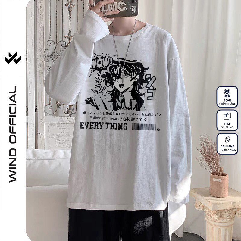 Áo thun tay dài WIND phông unisex form rộng Anime WOW nam nữ cotton oversize ulzzang