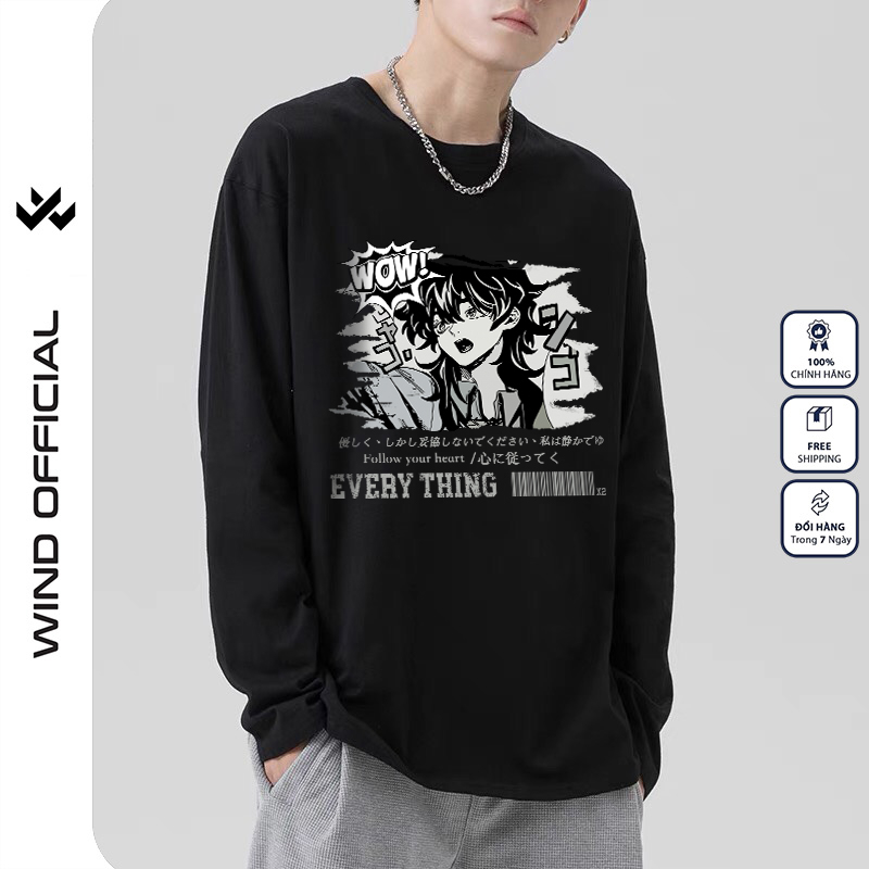 Áo thun tay dài WIND phông unisex form rộng Anime WOW nam nữ cotton oversize ulzzang