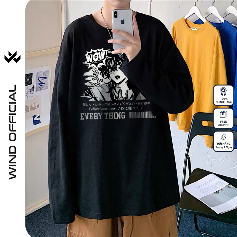 Áo thun tay dài WIND phông unisex form rộng Anime WOW nam nữ cotton oversize ulzzang