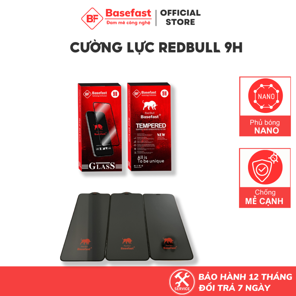 Kính Cường Lực Full Màn IPHONE Phủ Bóng Nano Cao Cấp Redbull 9H Basefast - Chống Mẻ Cạnh , Chống Va Đập Tốt Gấp 5 Lần