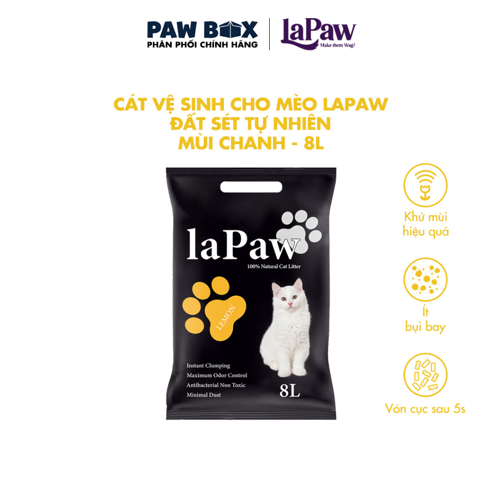 Cát vệ sinh cho mèo laPaw đất sét tự nhiên khử mùi, vón cục, thấm hút 10L