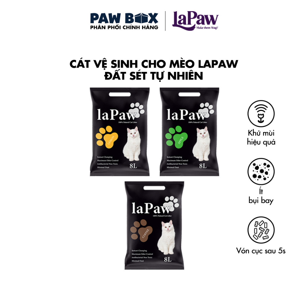 Cát vệ sinh cho mèo laPaw đất sét tự nhiên khử mùi, vón cục, thấm hút 10L