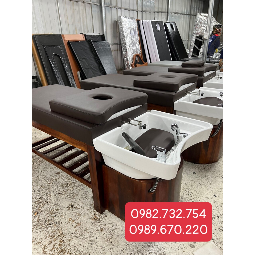 Giường gội đầu dưỡng sinh, giường gội đầu massage 2in1 khung gỗ chậu tai thỏ 2in1 cao cấp, màu da theo yêu cầu