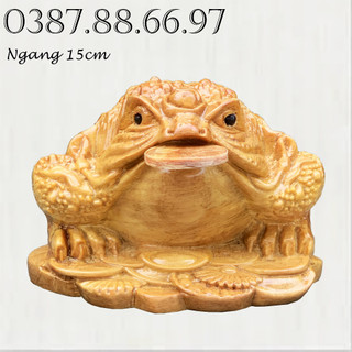 Tượng cóc thiềm thừ cóc tài lộc rộng 15cm chất liệu gỗ huyết long