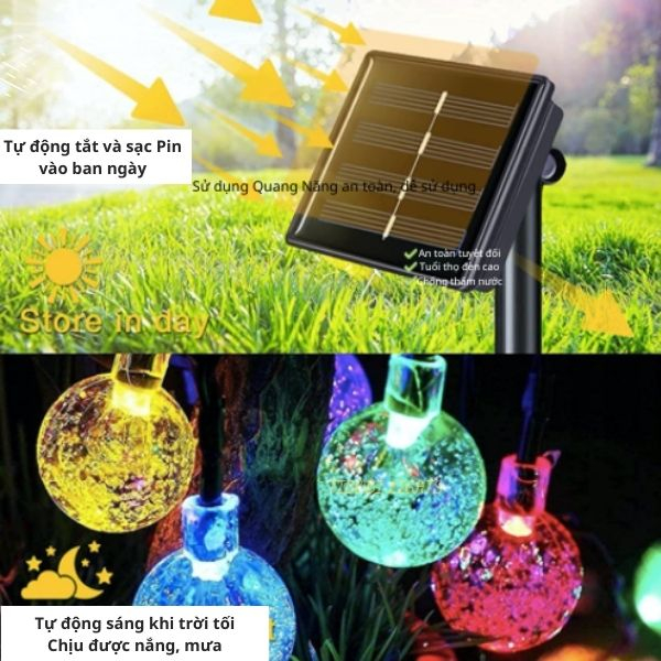 Đèn led trang trí năng lượng mặt trời bản PIN năng lượng lớn 100 LED/12m  mẫu mới 2023