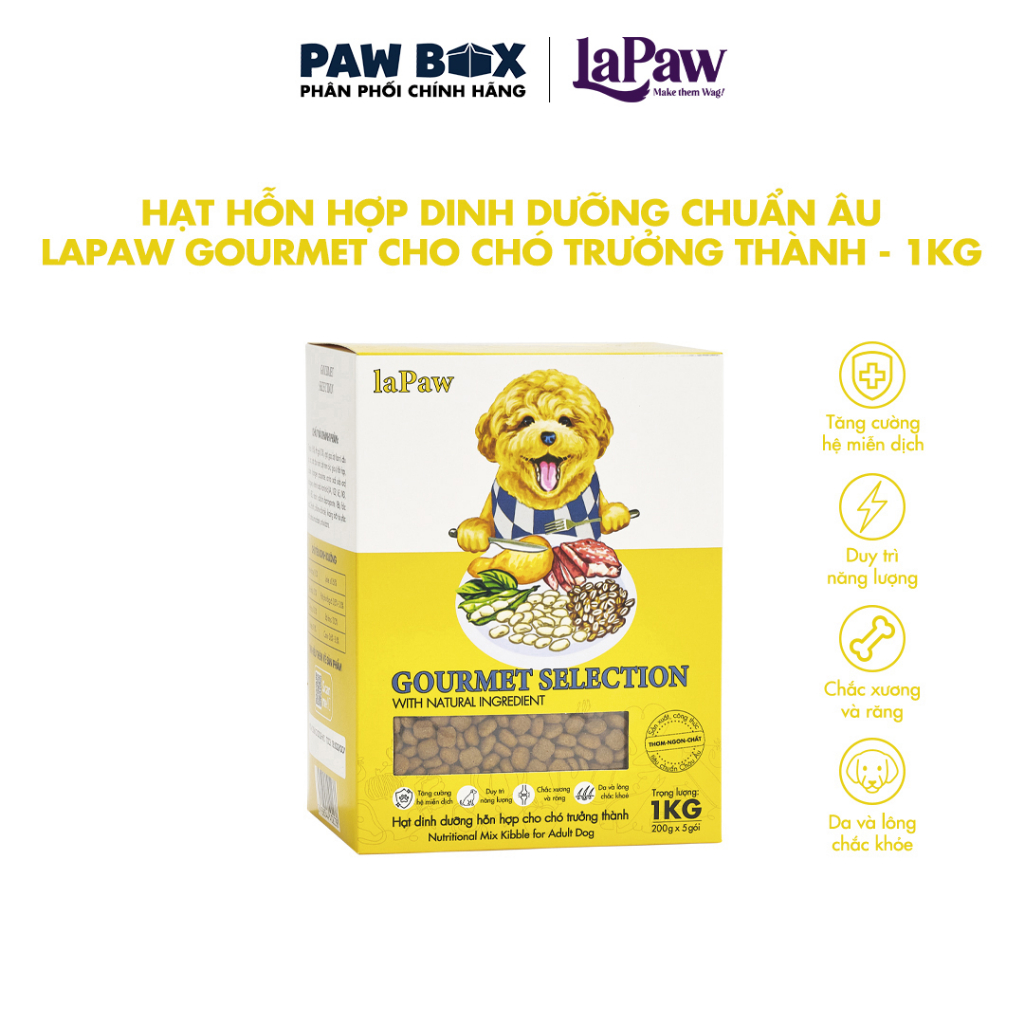 Hạt cho chó trưởng thành laPaw Gourmet hỗn hợp dinh dưỡng chuẩn Âu hộp 1Kg