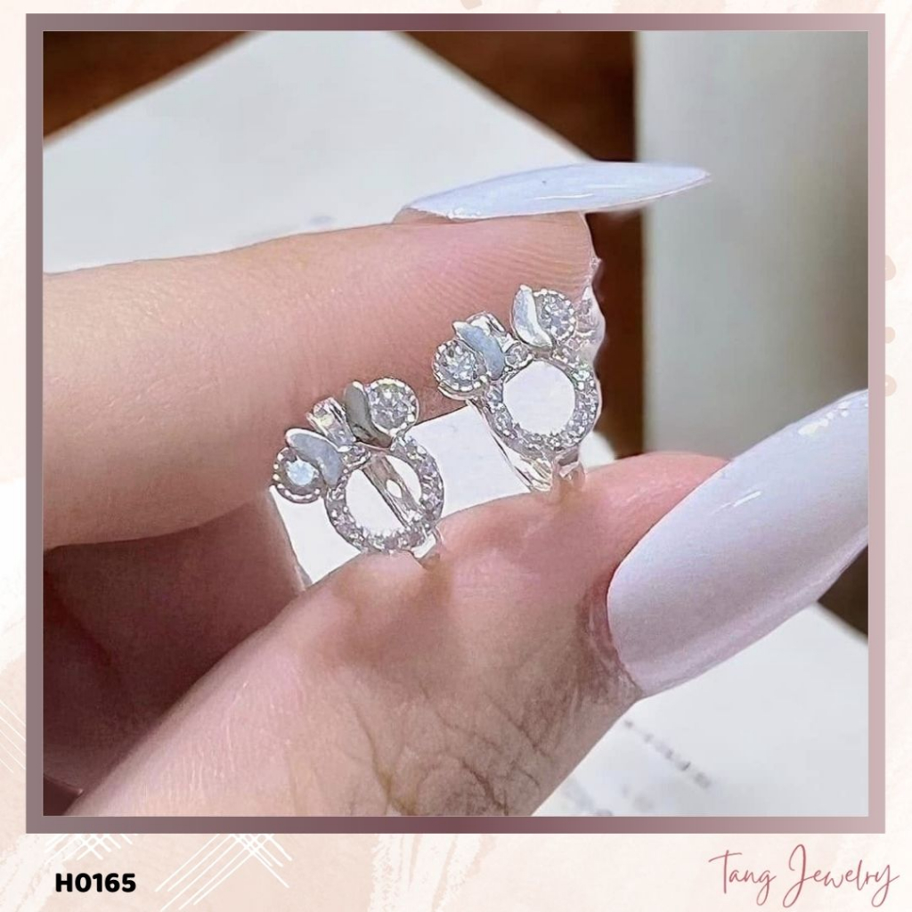 TANG H0165 - Bông tai/Khuyên tai tròn bạc hình chuột Mickey đeo nơ dành cho bé gái
