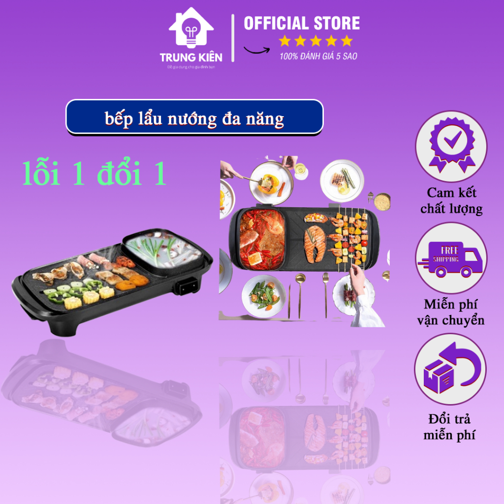 Nồi lẩu nướng dài đa năng 2 in 1 chính hãng, bếp nướng điện và lẩu đa năng tiện lợi-bếp lẩủ nướng đa năng 2 in 1 mã 607