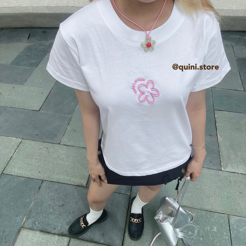 Quini.made - Áo Baby Tee Flower Thêu Hoa + “quini.made” - Chất Liệu Premium 100% Cotton- QUINI STORE