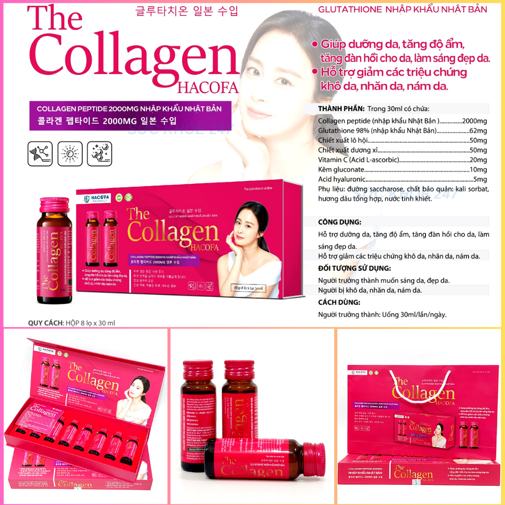 Nước Uống The Collagen 8 Lọ/Hộp - COLLAGEN PEPTIDE 2000MG Nhập Khẩu Nhật Bản Giúp Tăng Đàn Hồi, Giảm Nám & Làm Sáng Da