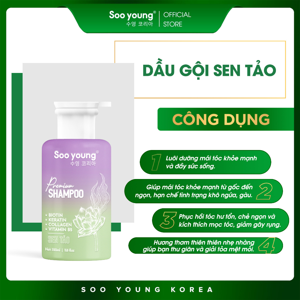 Combo dầu gội, nạ tóc, xịt mọc tóc Sen Tảo SOOYOUNG (350ml, 250ml, 150ml)