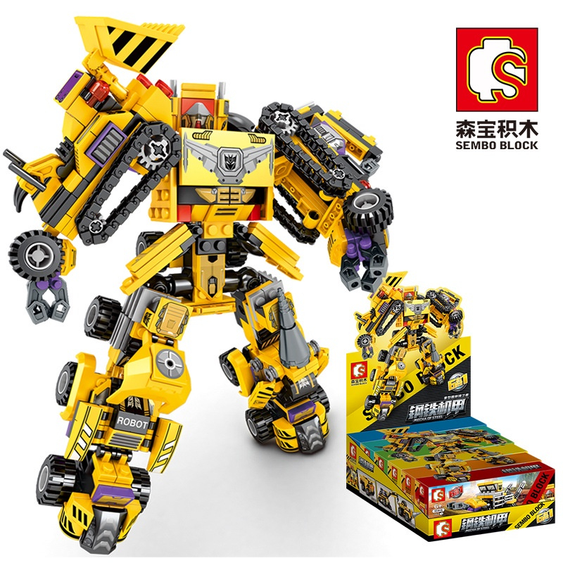 Đồ chơi cho bé, xếp hình, Bộ lắp ráp mô hình siêu nhân robot 6 trong 1 Sembo 103111