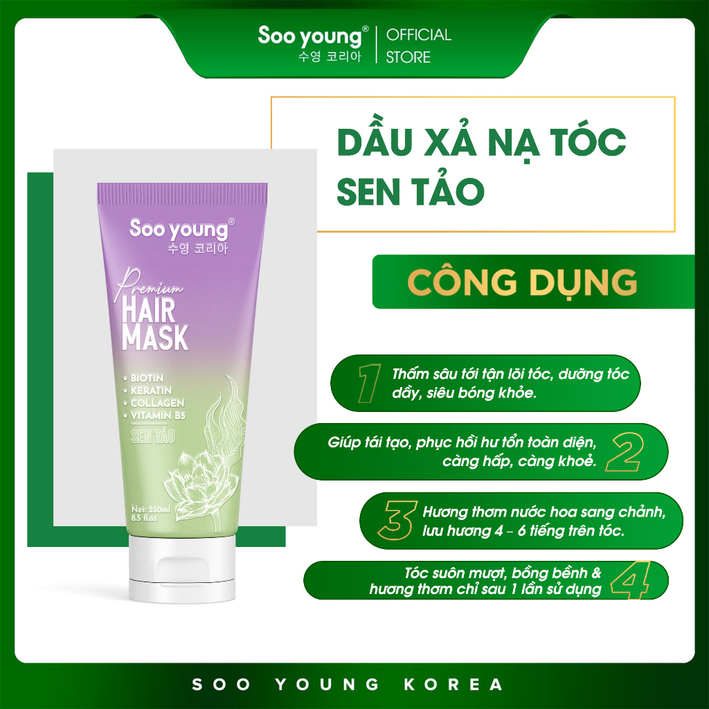 Combo dầu gội, nạ tóc, xịt mọc tóc Sen Tảo SOOYOUNG (350ml, 250ml, 150ml)