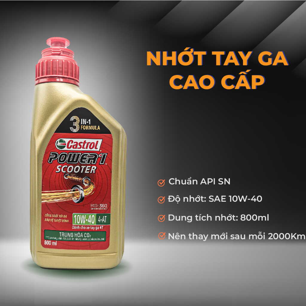 Nhớt xe tay ga cao cấp Castrol Power1 Scooter với công thức trung hòa Cacbon mới