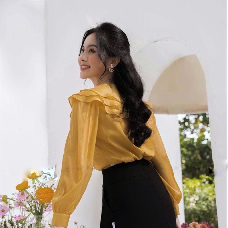 Áo sơ mi cổ viền bèo Nahi.vn NH05 Tay dài chất liệu vải von tơ cao cấp