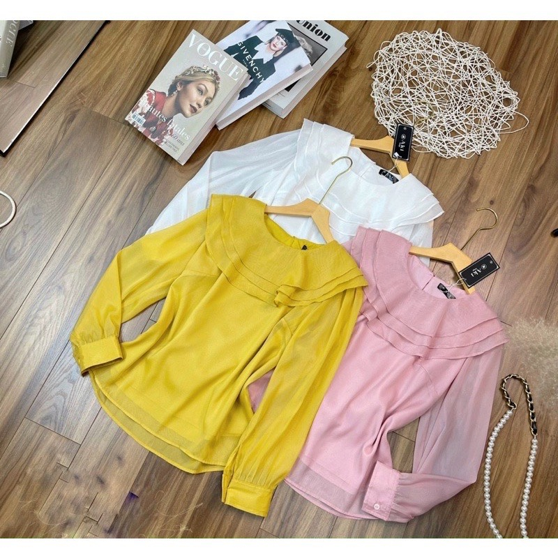 Áo sơ mi cổ viền bèo Nahi.vn NH05 Tay dài chất liệu vải von tơ cao cấp