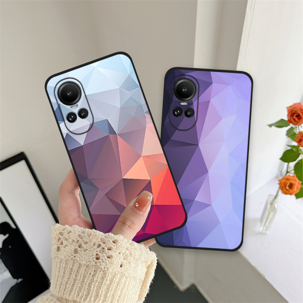 Ốp lưng Oppo Reno 10 5g/ Reno 10 pro 5g/ Reno 10 pro plus đường kẻ kim cương màu sắc, ốp thời trang viền dẻo