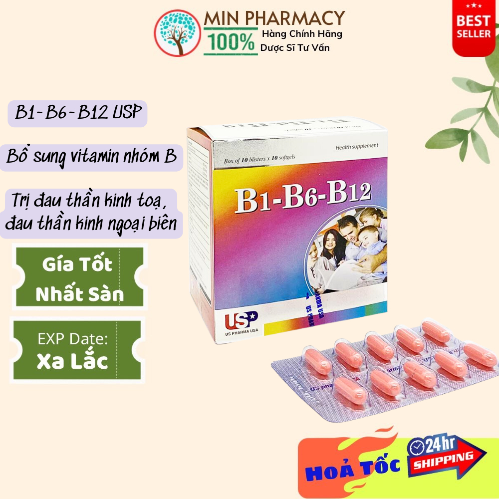 Viên uống Vitamin B1-B6-B12 USA pharma Bổ sung vitamin nhóm B cho cơ thể (100 viên) - Minpharmacy