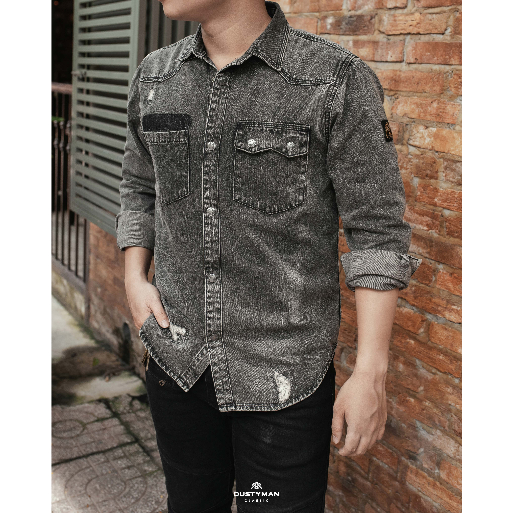 Áo Sơ Mi Denim Nam Túi Lé Phá Rách Bụi Bặm DUSTYMAN - Form Slim Fit - Weston