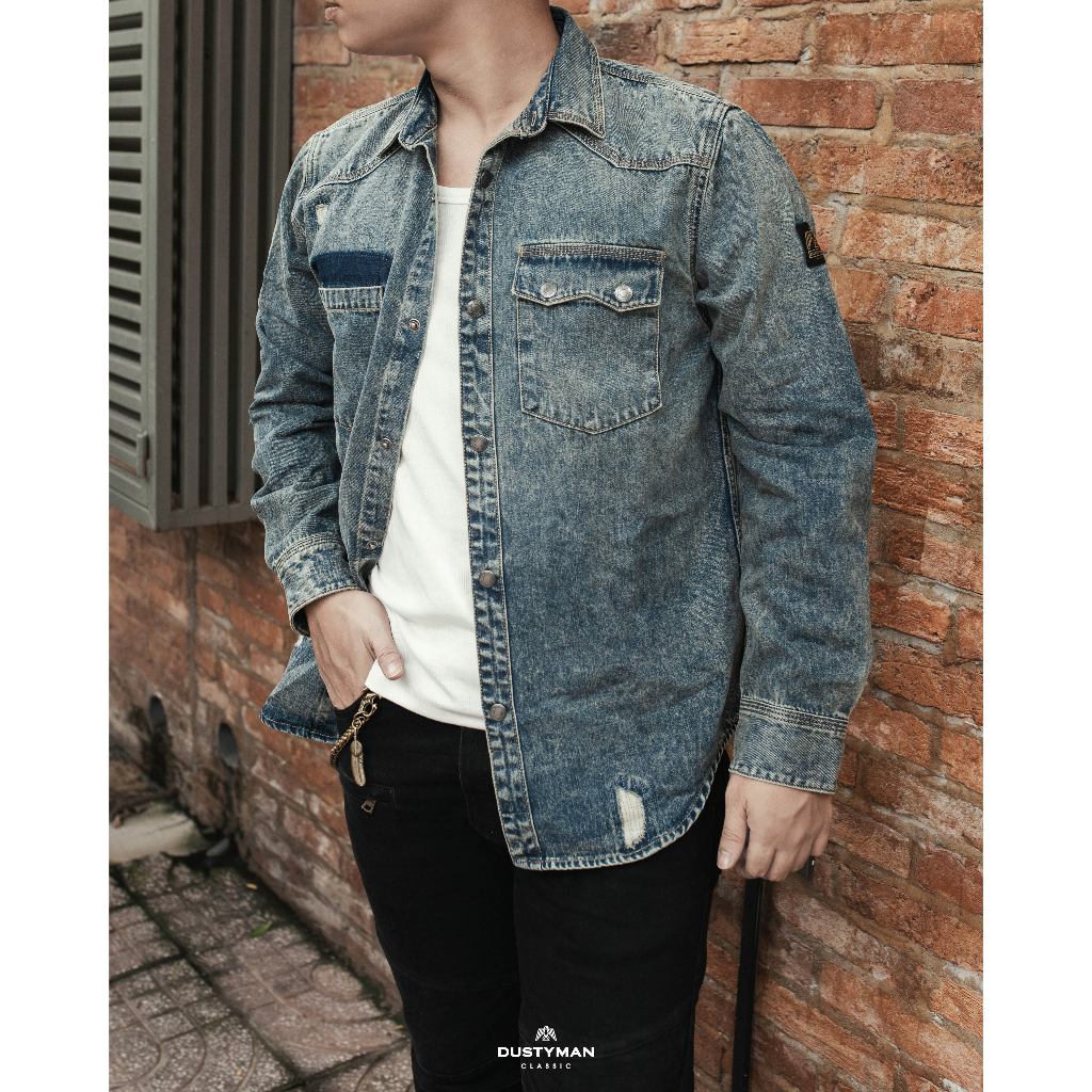 Áo Sơ Mi Denim Nam Túi Lé Phá Rách Bụi Bặm DUSTYMAN - Form Slim Fit - Weston