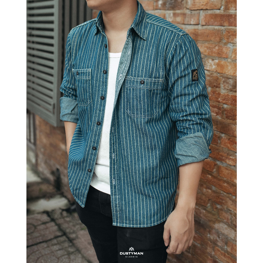 Sơ Mi Nam Denim Sọc Cao Cấp Thiết Kế Chất Lừ DUSTYMAN - Vải Denim - Form Regular Fit