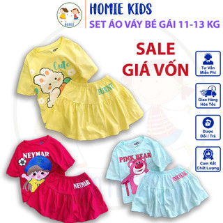Bộ áo váy bé gái 11-13 kg set chân váy xòe áo thun cotton cộc tay mặc mát cho bé cao khoảng 90cm Homie Kids