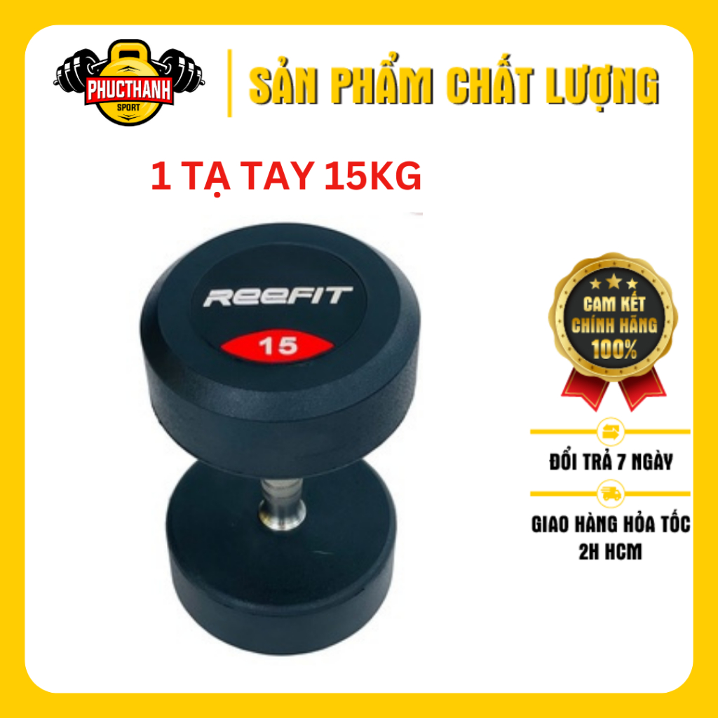 Tạ tay bọc cao su REEFIT 15kg Tạ Phòng Tập (1 cục) (PHUCTHANHSPORT)