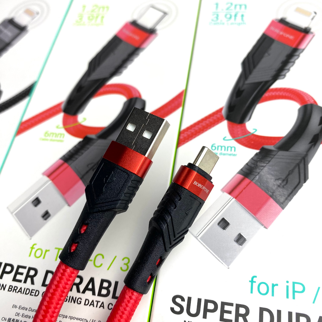 Dây sạc Borofone cho điện thoại từ đầu USB sang I.P/  USB sang Type C 2.4A