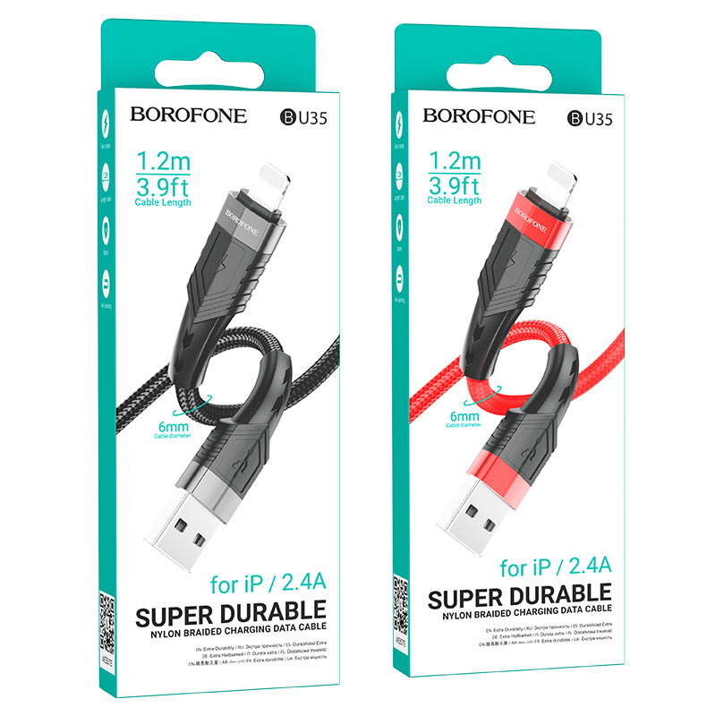 Dây sạc Borofone cho điện thoại từ đầu USB sang I.P/  USB sang Type C 2.4A