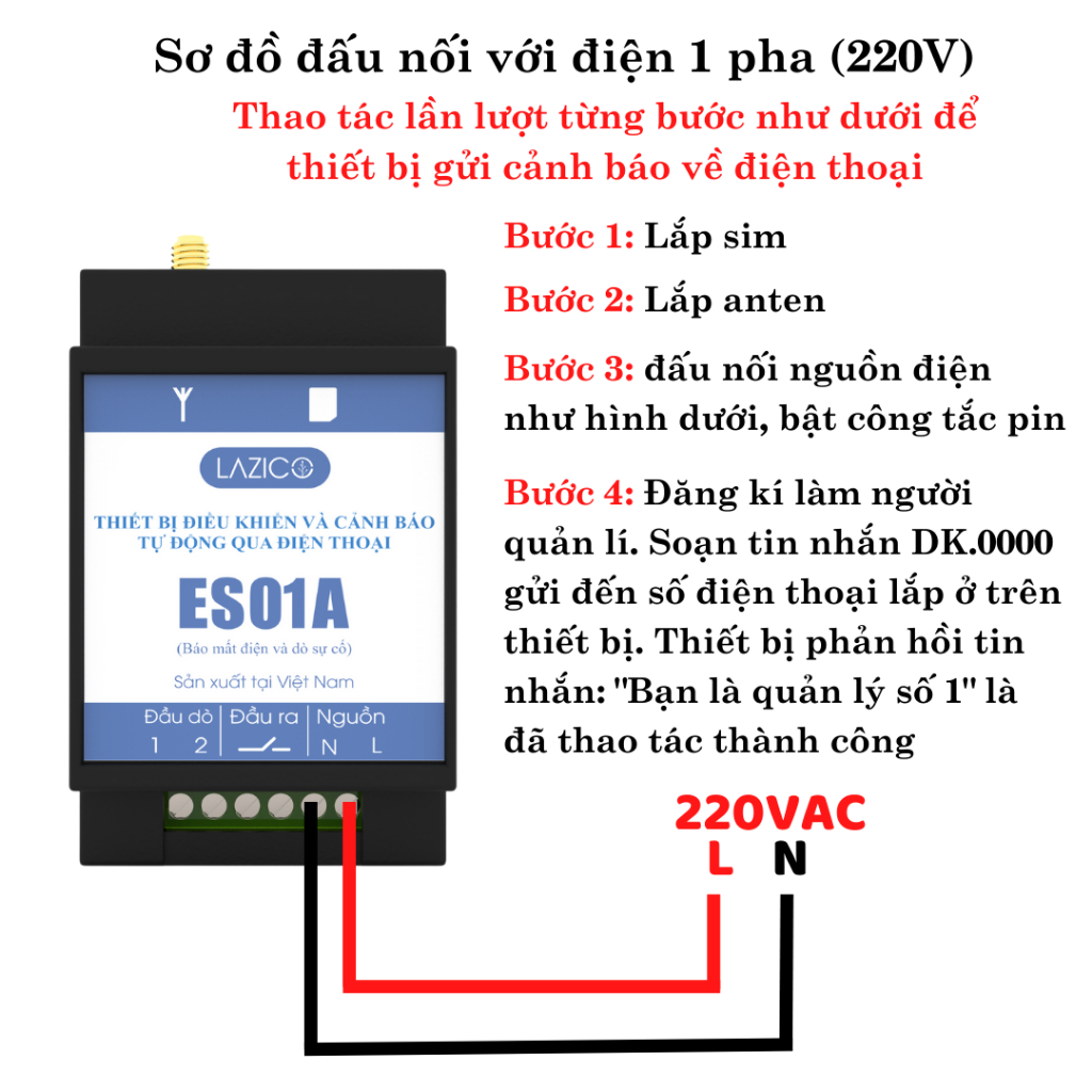 Thiết bị cảnh báo mất điện qua điện thoại không giới hạn khoảng cách LAZICO ES01A