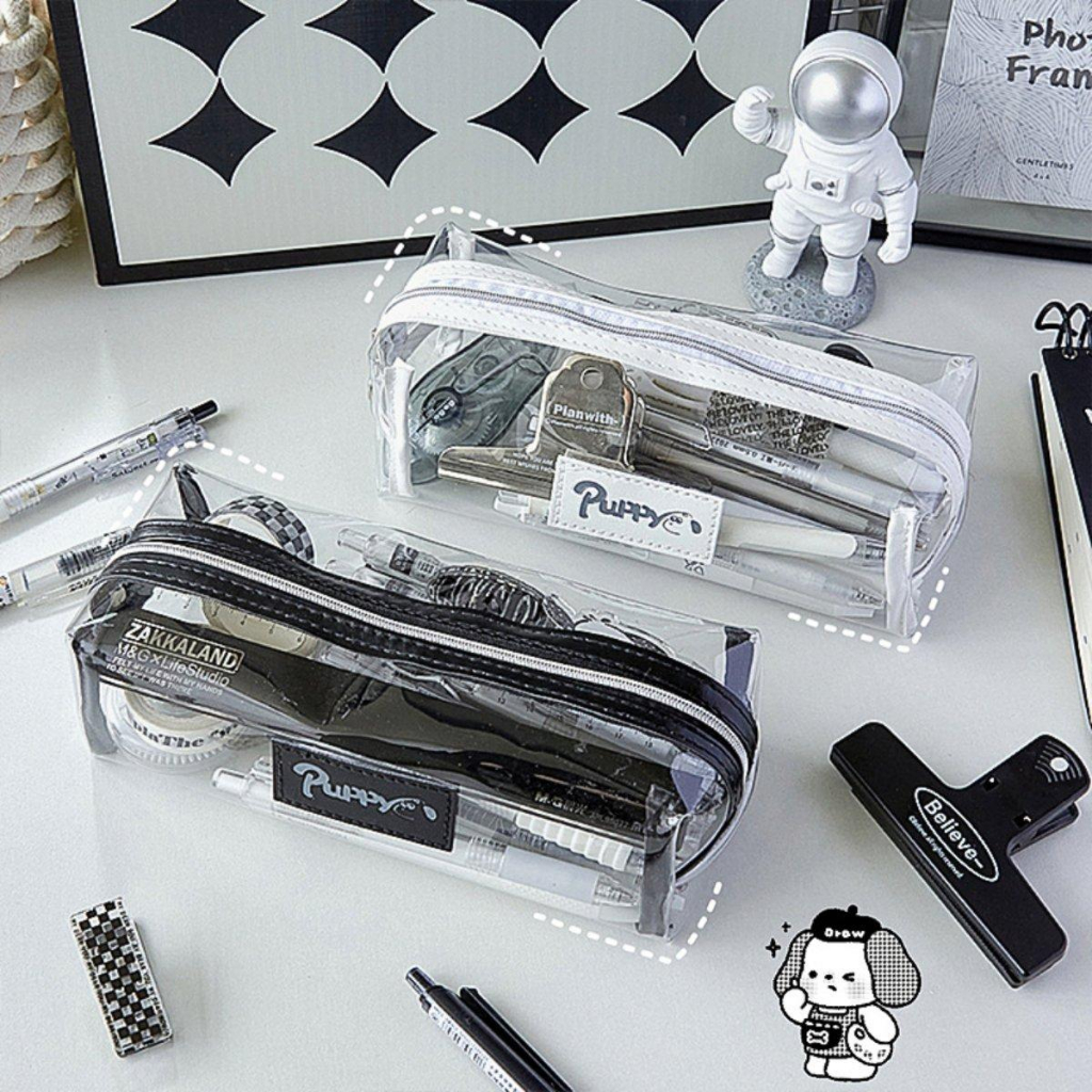 Ví bút Puppy trong suốt phong cách Hàn, form rộng, đựng được máy tính, bút số lượng lớn, chống nước VB13