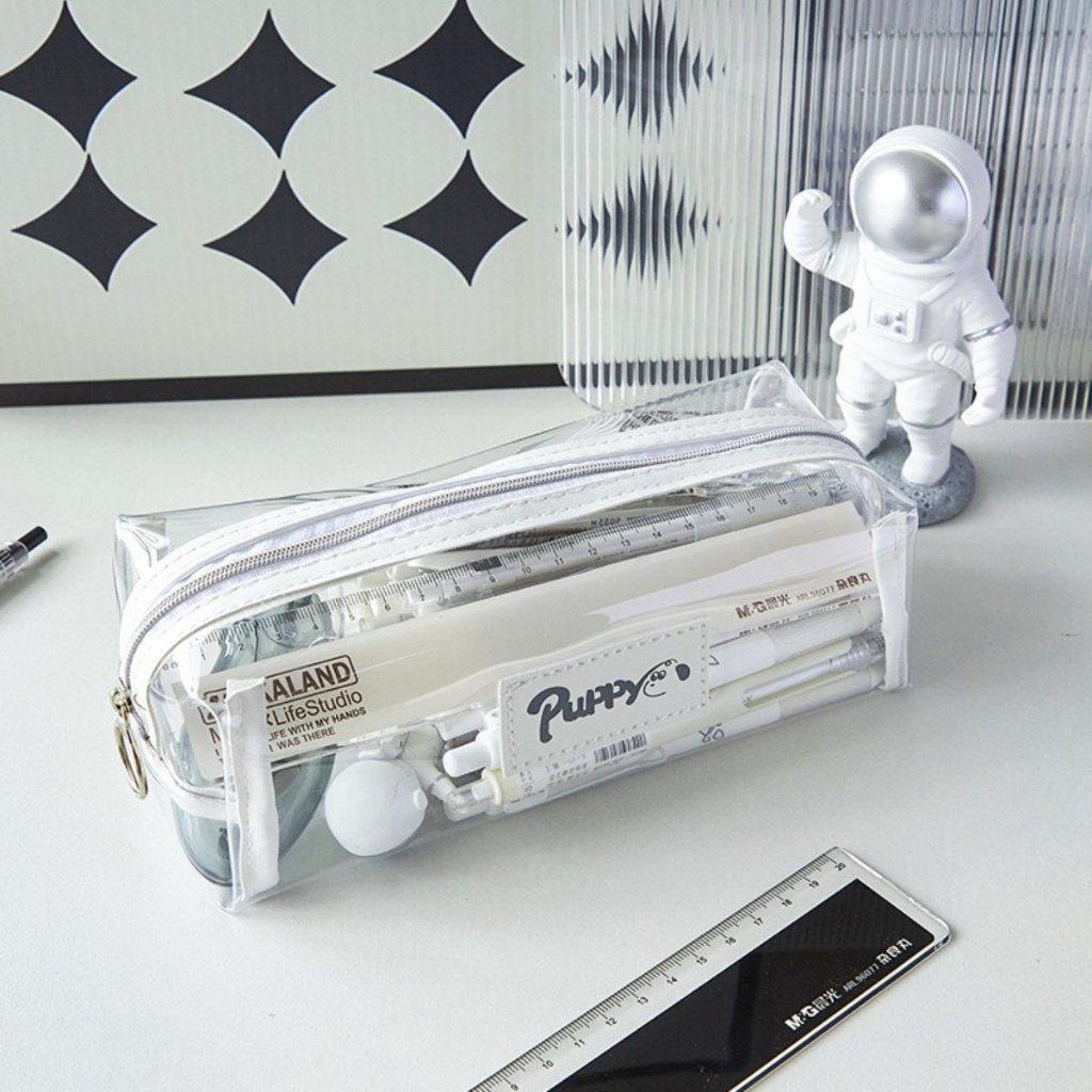 Ví bút Puppy trong suốt phong cách Hàn, form rộng, đựng được máy tính, bút số lượng lớn, chống nước VB13