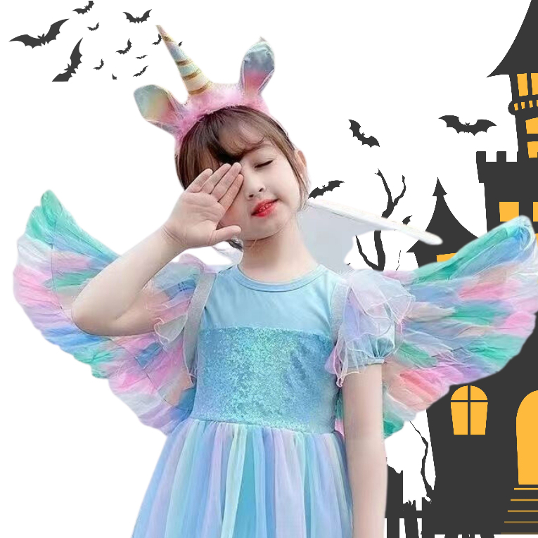 Cánh thiên thần bộ cánh thiên thần Kèm Bờm Kỳ Lân Pony và gậy thiên thần hóa trang nhiều màu sắc cho bé gái màu sắc