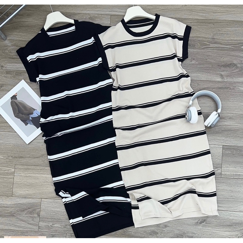 VÁY LEN SUÔNG KẺ NGANG TAY HẾN CỔ TRÒN XẺ BÊN.