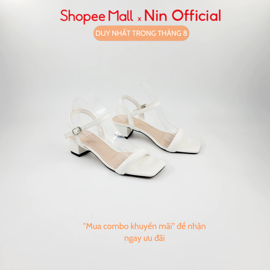 Sandal đế vuông 2 cm Ninshoes mũi vuông quai ngang bản nhỏ khóa cài hông