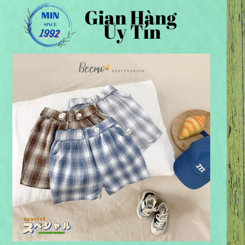( HÀNG MỚI VỀ ) Quần đùi Beemo/Quần đùi bé trai kẻ caro đính cúc trước mặc đi học, đi chơi cho bé 23062Q (MB.V100))
