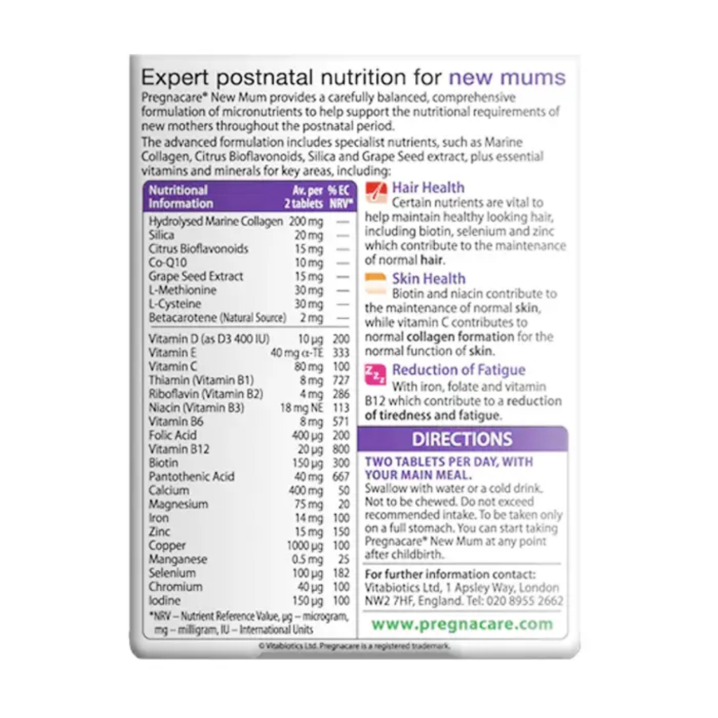 Bổ sung Biotin Zinc sau khi sinh Vitabiotics Pregnacare New Mum 56 viên