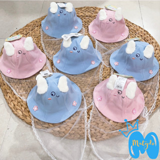 Mũ cho bé sơ sinh có khăn voan che mặt nón vành chống dịch chống bụi đi tiêm phòng an toàn hình em bé 6-18 tháng