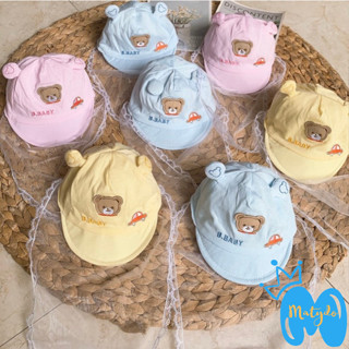 Mũ cho bé sơ sinh đẹp có khăn voan che mặt nón chống dịch chống bụi cho trẻ đi tiêm phòng an toàn gấu kẻ 0-6 tháng