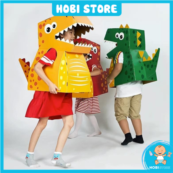 Bộ mô hình hoá trang cosplay khủng long đầu kỳ lân đồ chơi halloween cho bé thùng carton giấy quà tặng