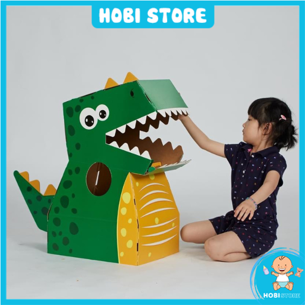 Bộ mô hình hoá trang cosplay khủng long đầu kỳ lân đồ chơi halloween cho bé thùng carton giấy quà tặng