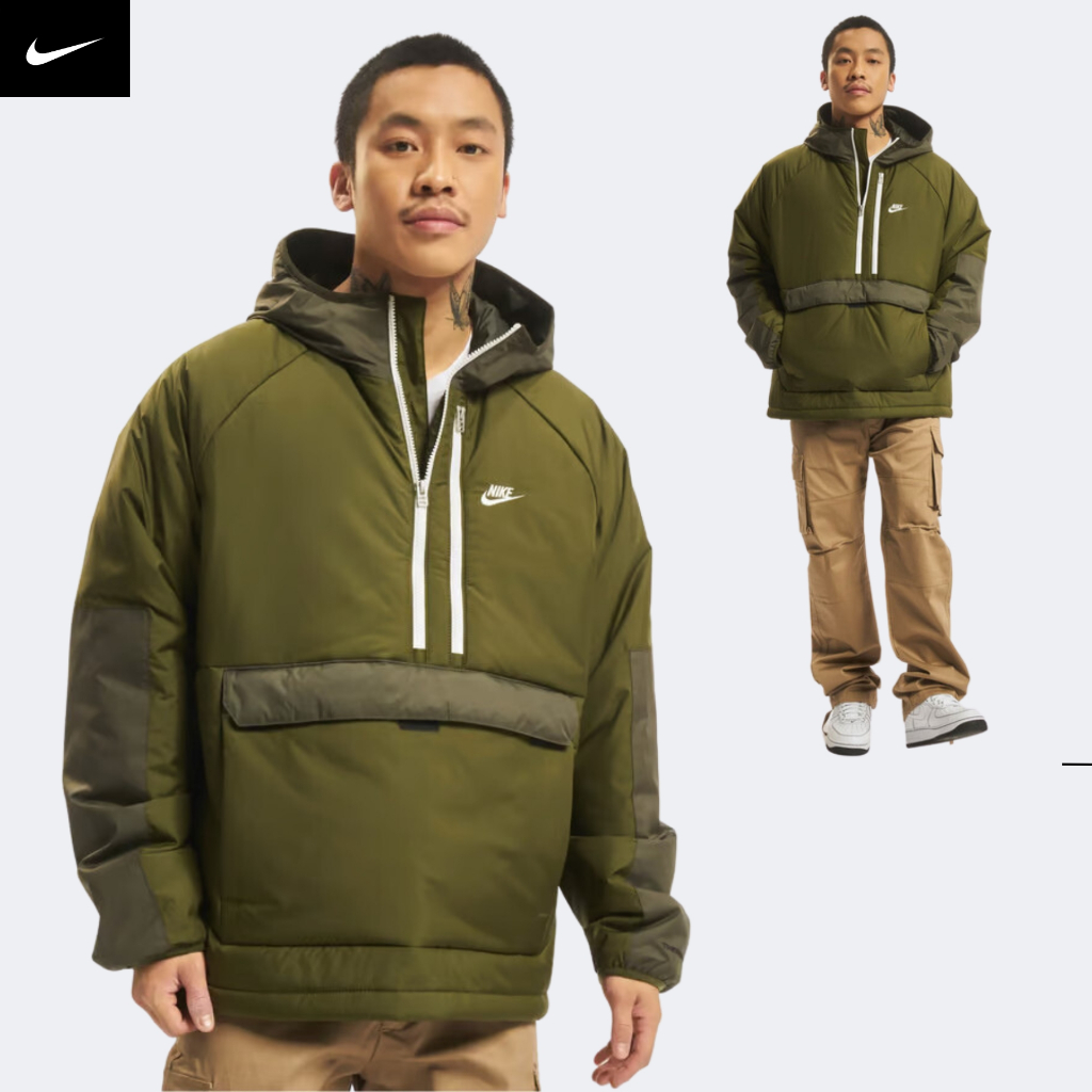 NIKE CHÍNH HÃNG - Áo khoác phao thể thao nam Nike Sportswear Therma-FIT Legacy Anorak Hooded Jacket - Moss Green