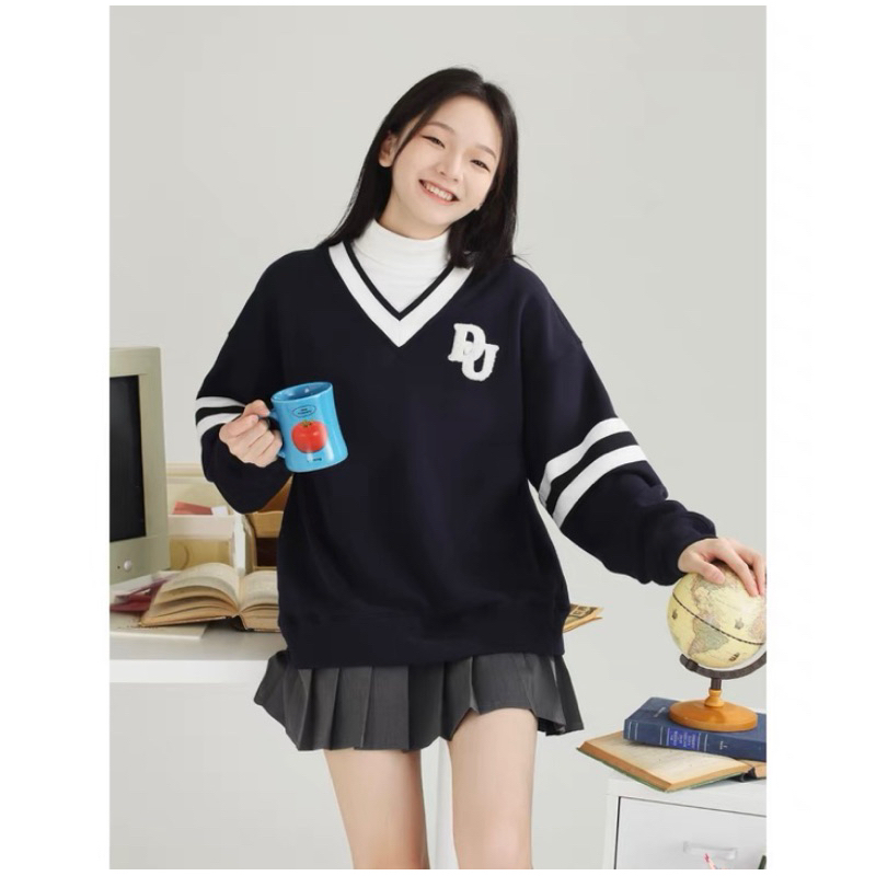 Áo Sweater cổ chữ V học sinh DEESUU chất liệu ấm áp, dày dặn