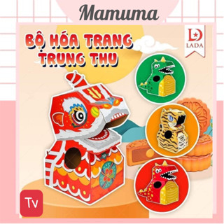 [Mẫu mới] Bộ mô hình hoá trang trung thu khủng long dino đầu lân hổ đồ chơi cosplay cho bé DIY lắp ghép ráp giấy bìa