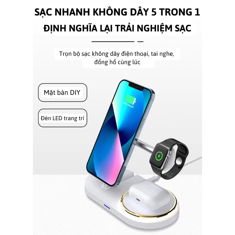 Sạc không dây 5 trong 1 gấp gọn siêu tiện lợi