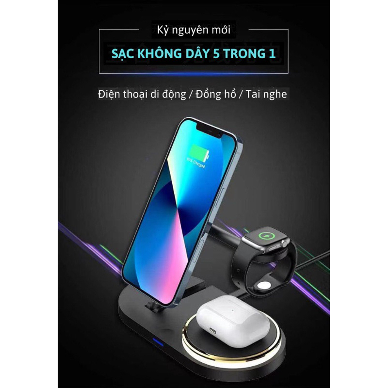 Sạc không dây 5 trong 1 gấp gọn siêu tiện lợi