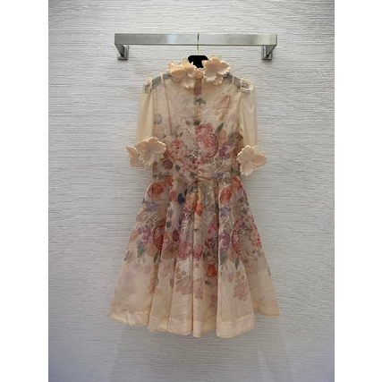 Đầm nữ dài tay in họa tiết kèm đai lưng thời trang cao cấp Zimmermann phong cách công sở, nữ tính